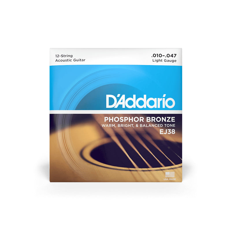D'Addario EJ38 10-47 Regular Light 12 String Set Phosphor Bronze Acoustic Guitar Strings - ACOUSTIC GUITAR STRINGS - D'ADDARIO - TOMS The Only Music Shop