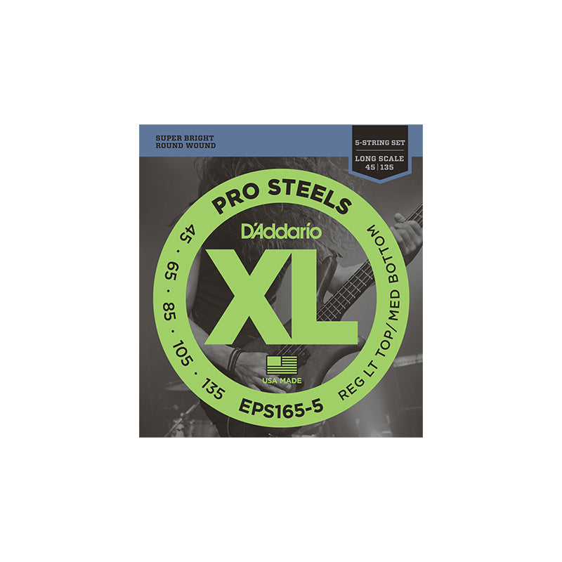 D'Addario EPS165-5 45-135 ProSteel Custom Light Long Scale 5 String Bass Guitar Strings - BASS GUITAR STRINGS - D'ADDARIO - TOMS The Only Music Shop