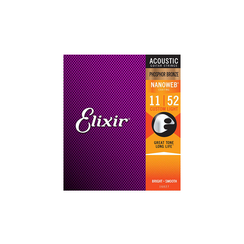 Elixir Strings Nanoweb Phosphor Bronze Acoustic Guitar Strings - .011-.052 Custom Light - GUITAR STRINGS - ELIXIR - TOMS The Only Music Shop