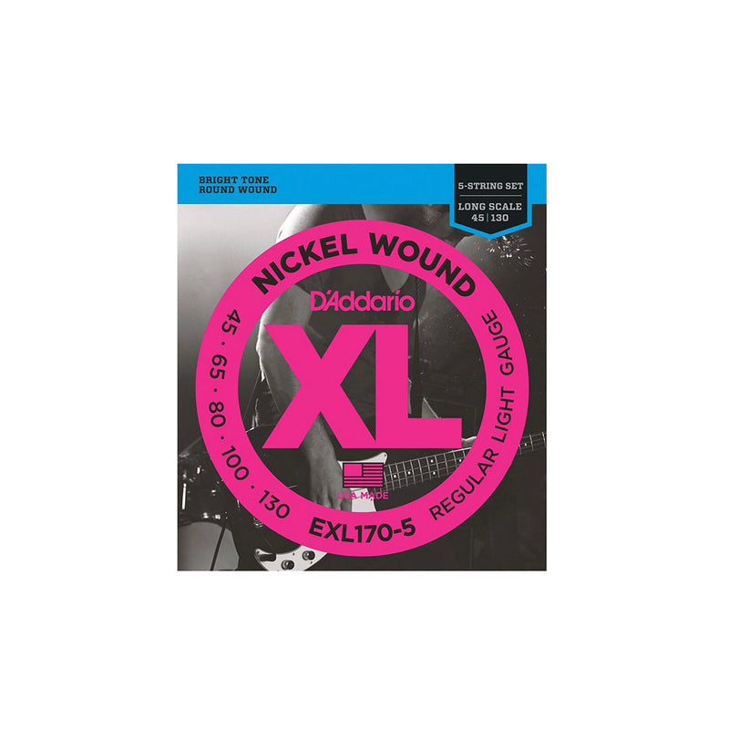 D'Addario EXL170-5 Regular Light Nickel Wound 5-string Long Scale Bass Strings - .045-.130 - BASS GUITAR STRINGS - D'ADDARIO - TOMS The Only Music Shop