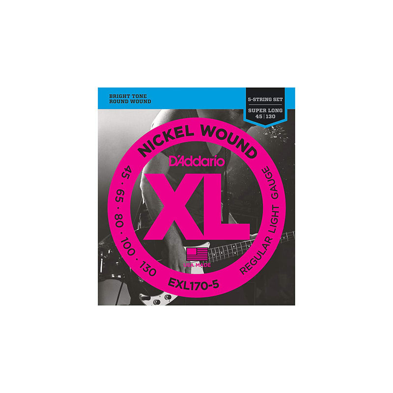 D'Addario EXL170-5 Regular Light Nickel Wound 5-string Super Long Scale Bass Strings - .045-.130 - BASS GUITAR STRINGS - D'ADDARIO - TOMS The Only Music Shop
