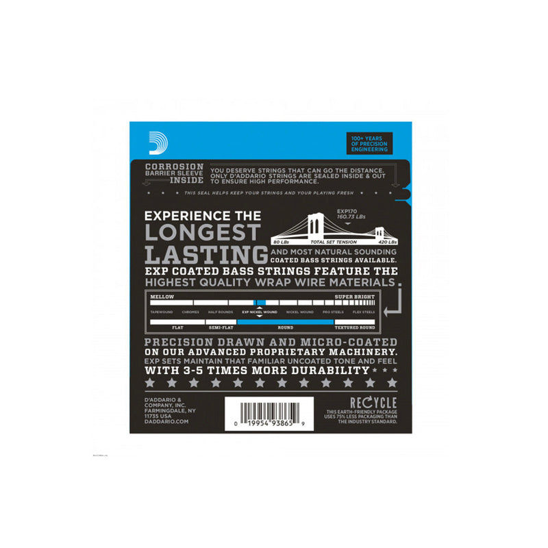 D'Addario EXP170 45-100 Coated Nickel Wound Bass Light Long Scale 4 String Bass Guitar Strings - BASS GUITAR STRINGS - D'ADDARIO - TOMS The Only Music Shop