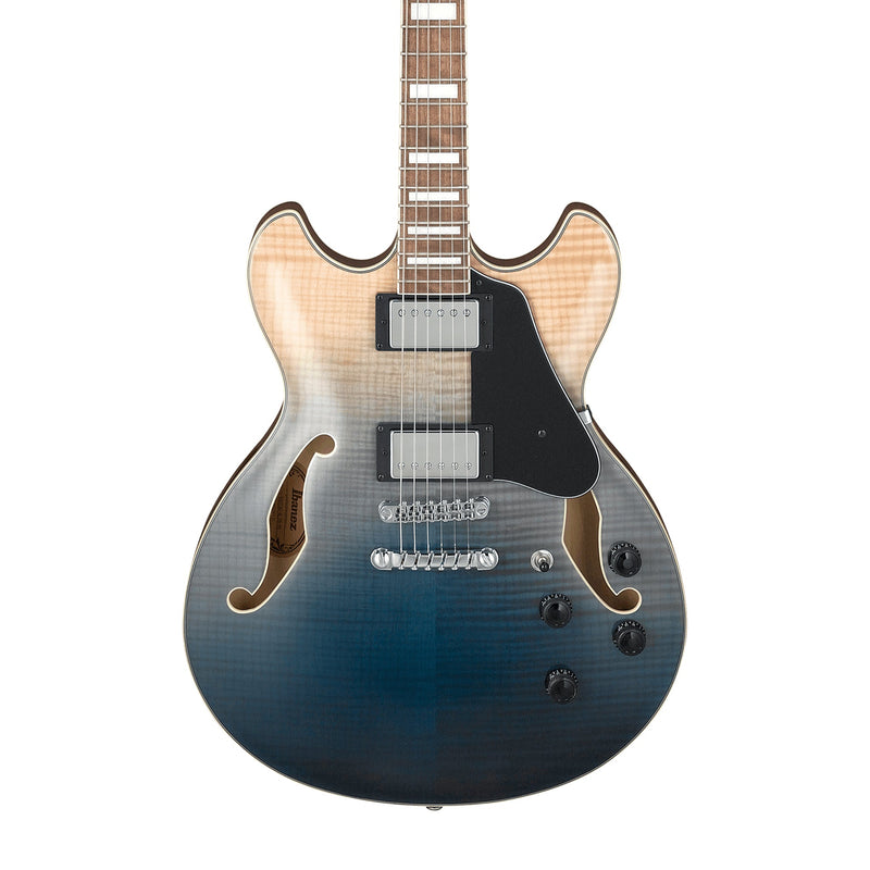 IBANEZ AS73FM-AZG Artcore Hollow-Body Electric Guitar in Transparent Indigo Fade (TIF) - HOLLOWBODY GUITARS - IBANEZ - TOMS The Only Music Shop