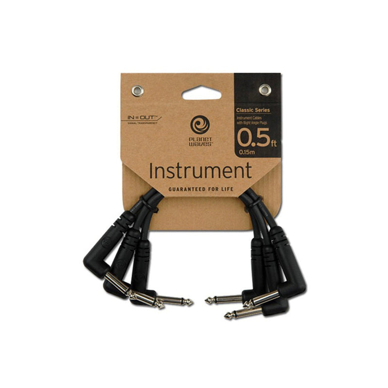 Planet Waves PW-CGTP-305 Classic Series Pedalboard Patch Cable - Right Angle to Right Angle - 6 inch (3-pack) - CABLES - PLANET WAVES - TOMS The Only Music Shop